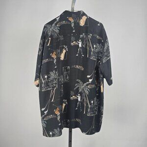 Tori Richard Honolulu Black Golf Print Button Up Shirt Size L